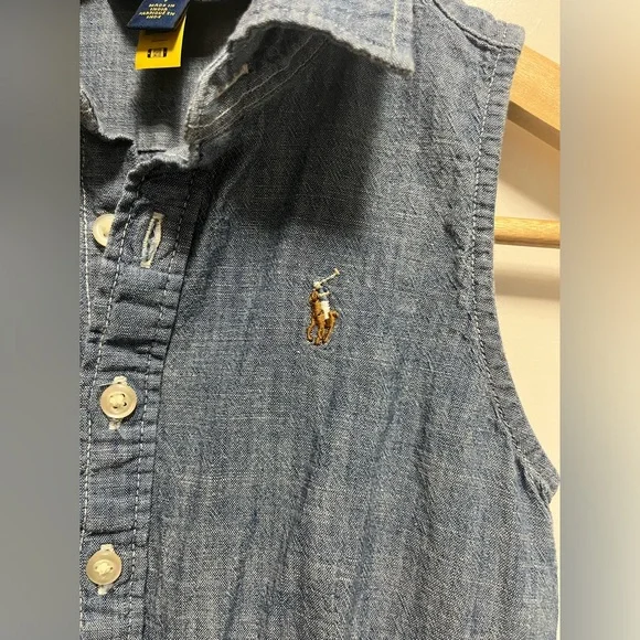 Polo Ralph Lauren Girls Denim Sleeveless Dress Size 7 - Picture 2 of 6